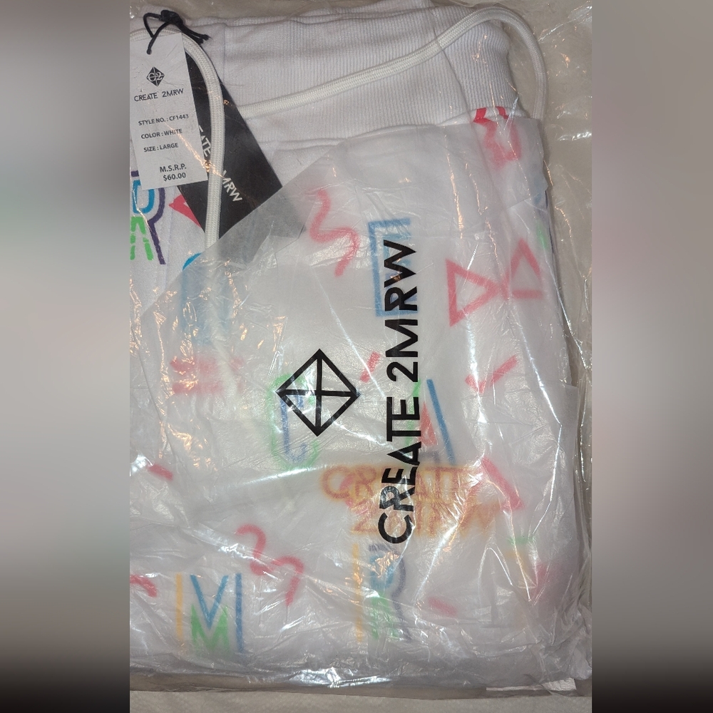 CREATE 2MRW GRAPHIC JOGGER PANTS SIZE LARGE WHITE MULTI NWT - Picture 8 of 8